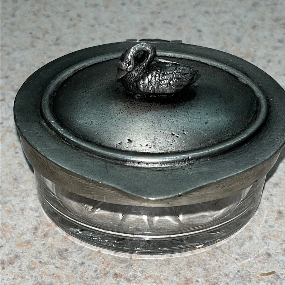 Stain Royal France Pewter & Cut Glass Swan Salt Cellar